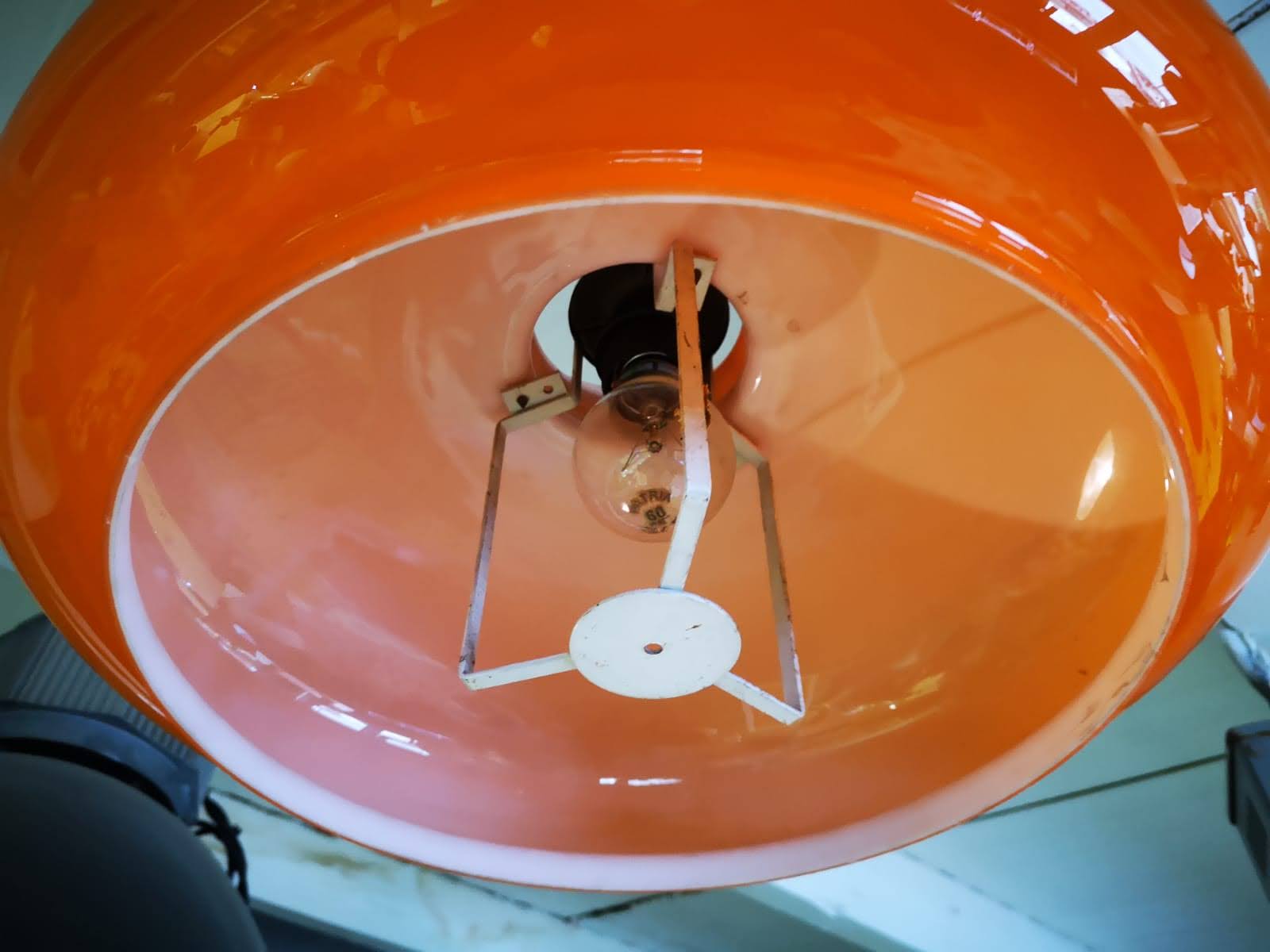 Vintage orange opaline hanging lamp