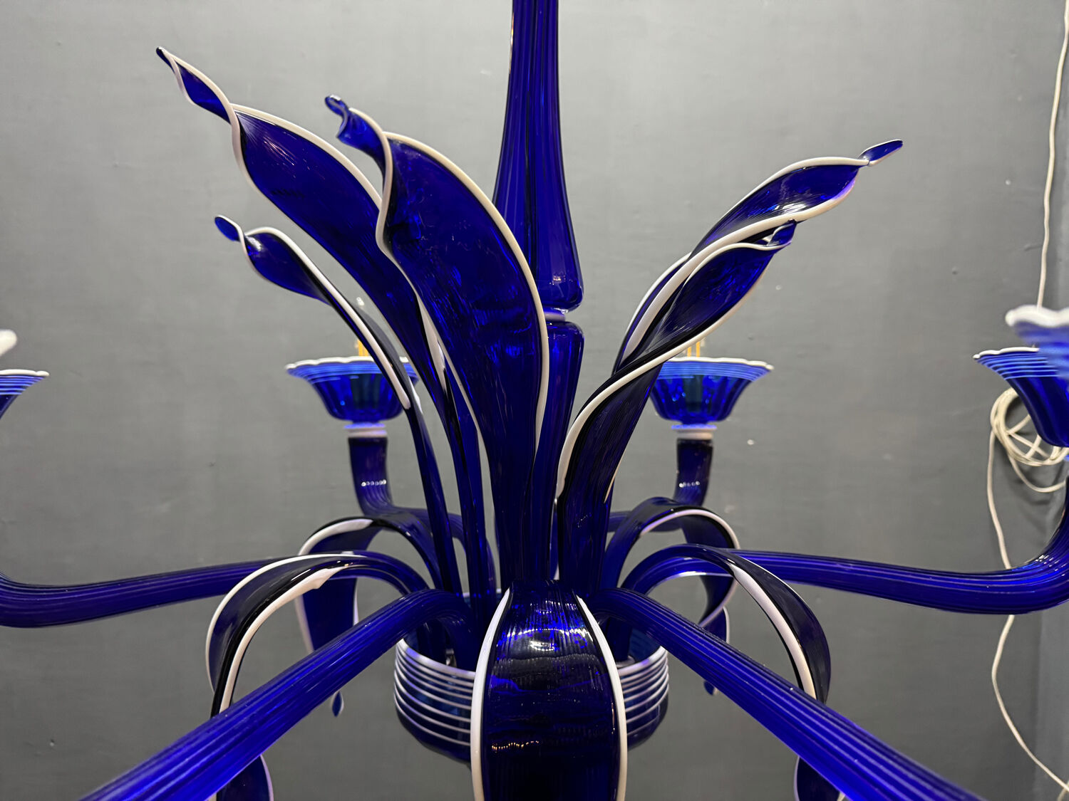 Vintage Blue and White Murano Chandelier, Italy, 1980s