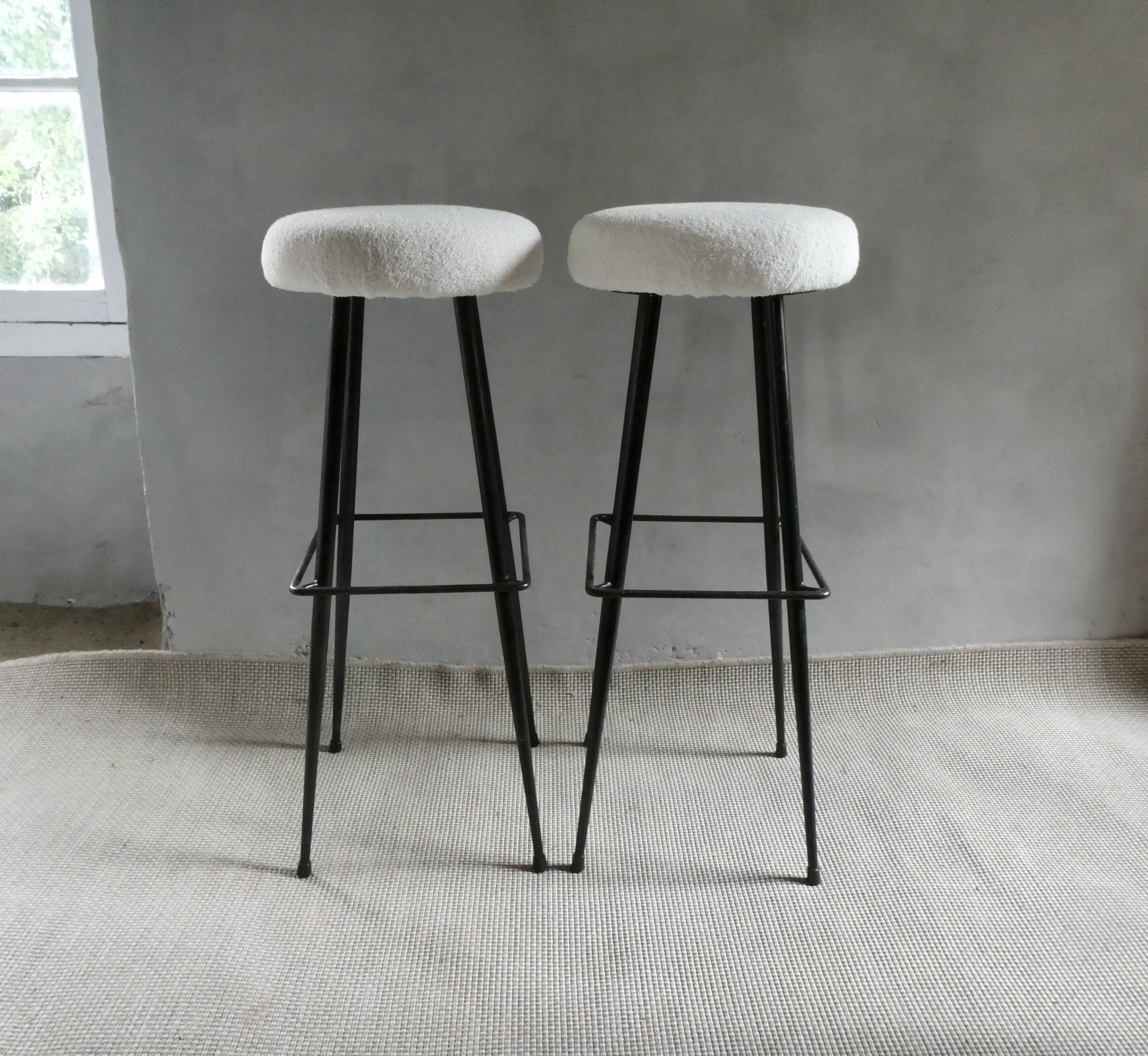 Pair of high metal bar stools, 1960s