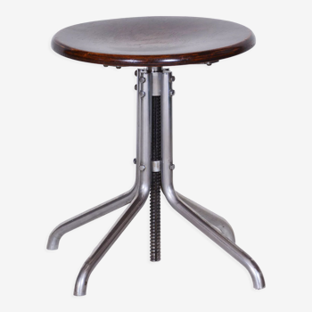 Tabouret de piano pivotant en hêtre restauré par Mücke - Melder, Tchéquie, années 1930