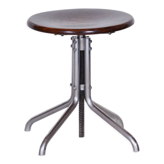 Tabouret de piano pivotant en hêtre restauré par Mücke - Melder, Tchéquie, années 1930