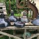 Set of 5 black industrial lamps from the 70s in their patina different formats
