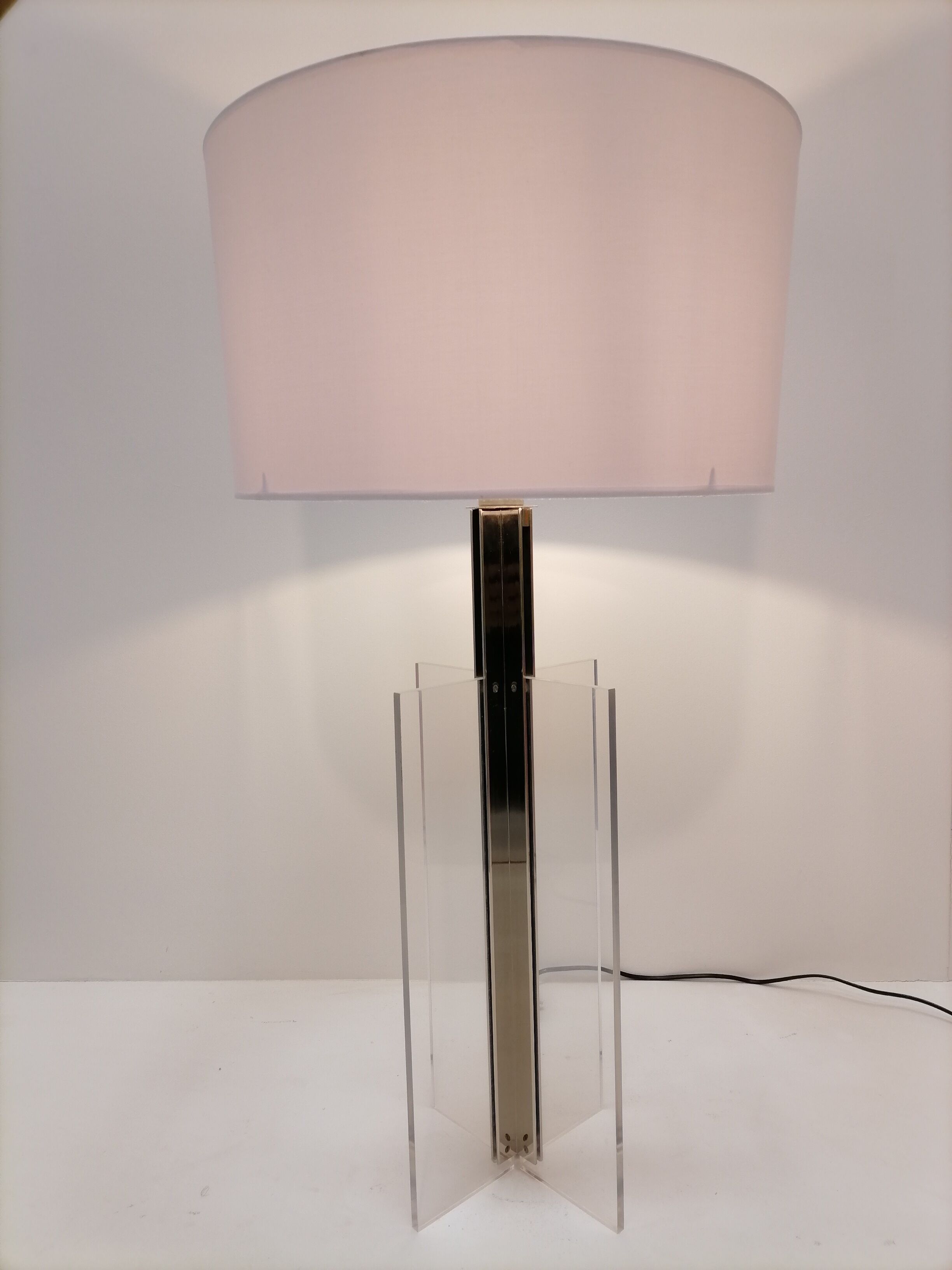 Large stainless steel and plexiglass lamp 1970 france