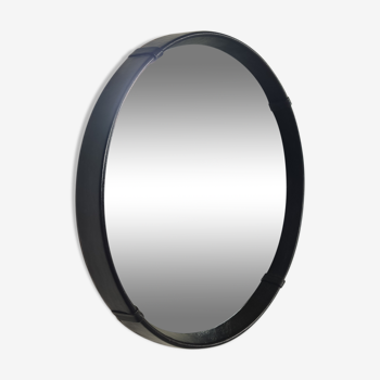 Miroir vintage rond en cuir années 60/70 55cm