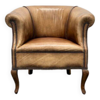 Fauteuil club classique en cuir de mouton vintage