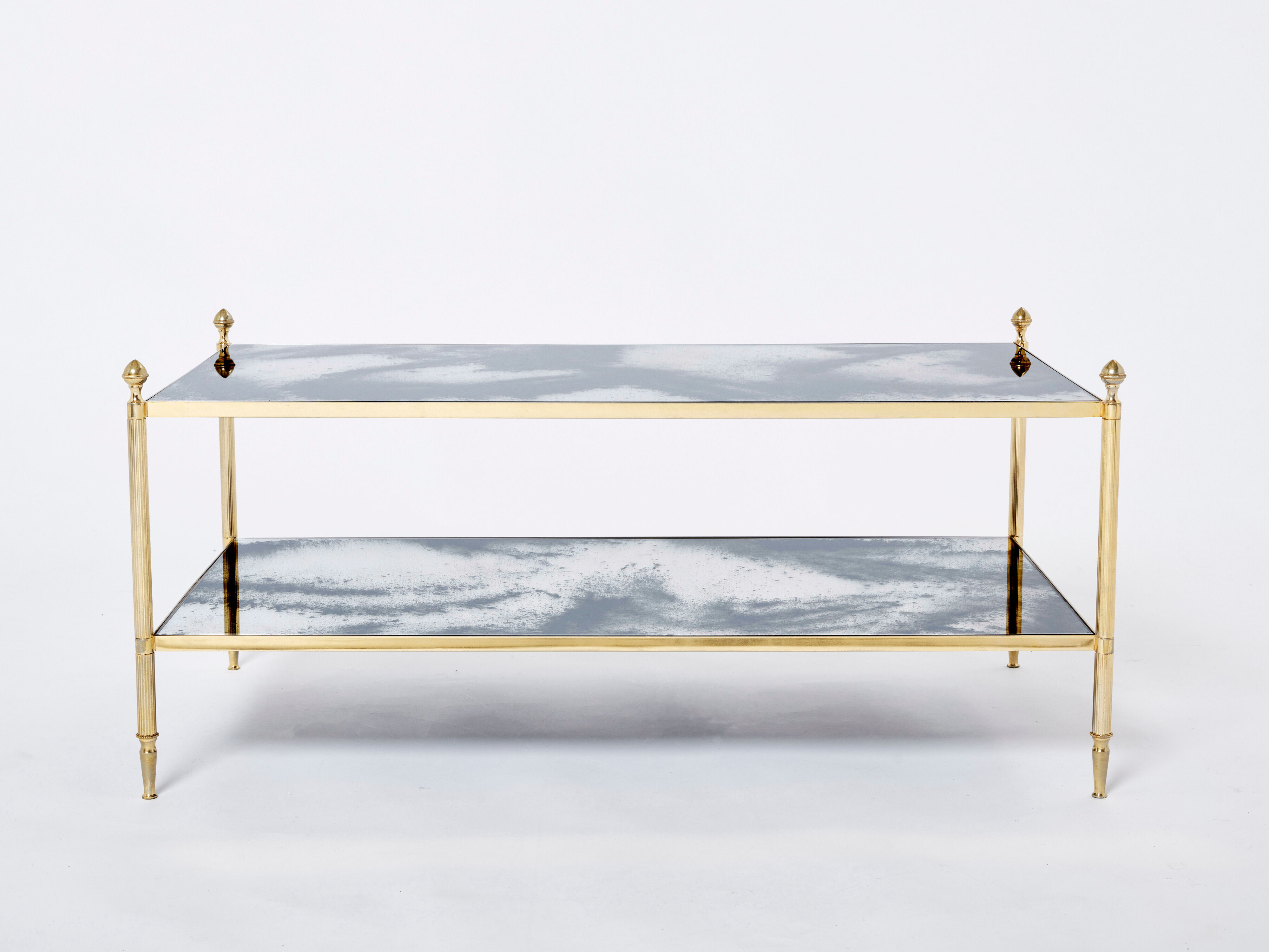 Coffee table brass chrome mirror decorated 1970