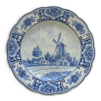 Assiette ancienne hollandaise, décor moulin bleu, delft vp 220, vintage, assiette décorative de collection, assiette de dessert, pays-bas