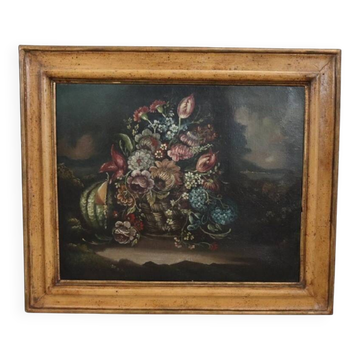 Still Life With Flowers, Oil On Canvas, Italy 18th Century