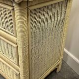 Mid-century pale yellow rattan and bamboo chest of drawers