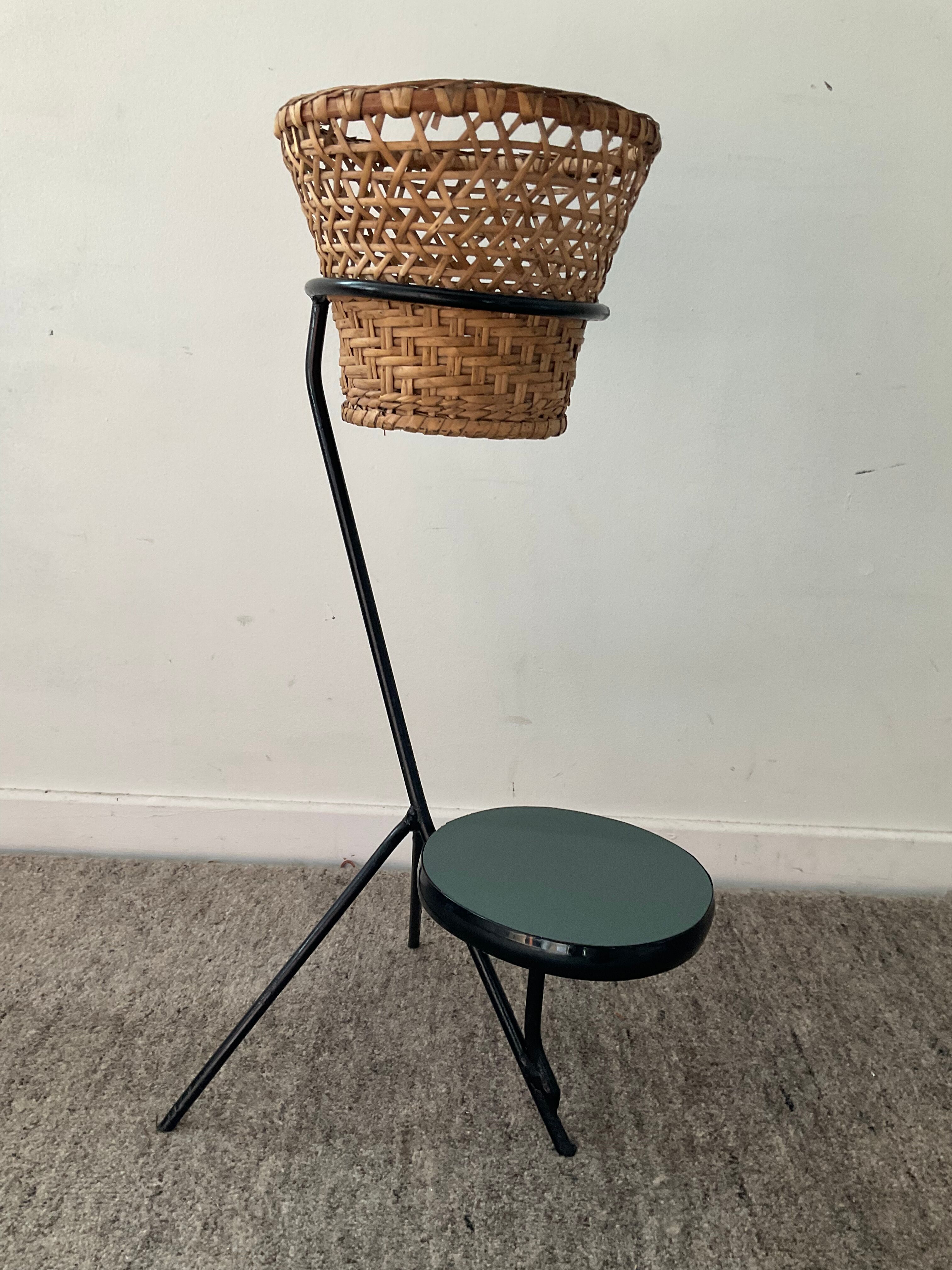 Vintage metal tripod plant holder and formica 60s