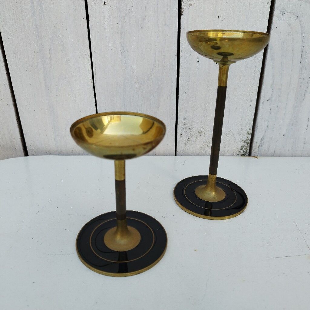 Pair of brass candle holders vintage decoration
