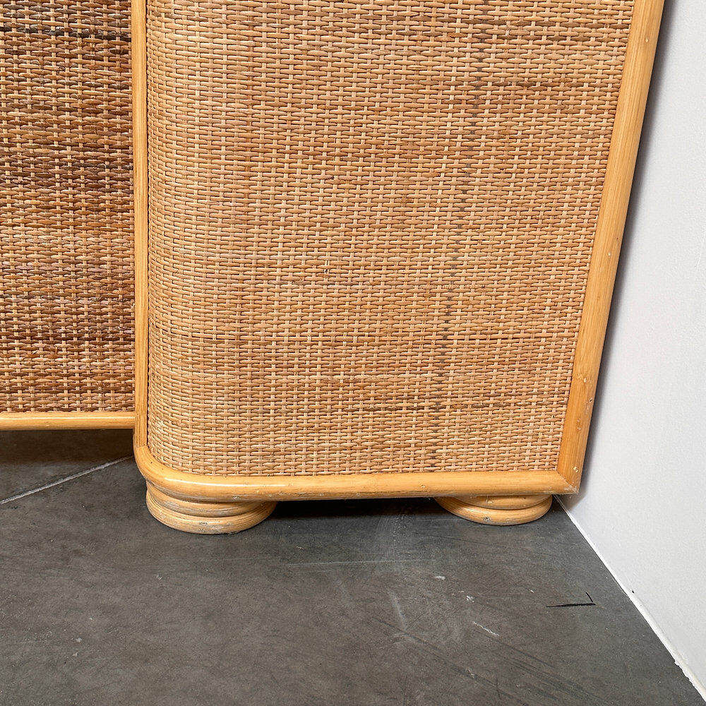 Vintage curved rattan sideboard, coastal credenza, wicker cabinet, boho buffet