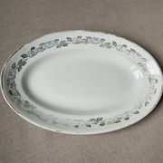 Antique oval plate Moulin des Loups Orchies – grey and gold floral decoration