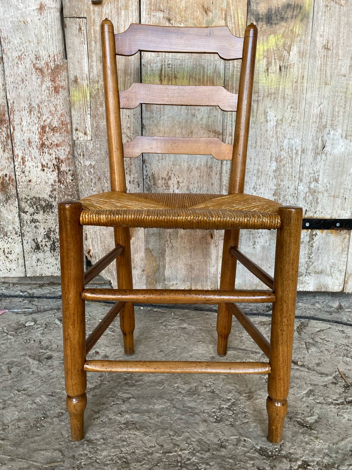 Antique Turned Wood Chair + Woven Straw Seat #D822