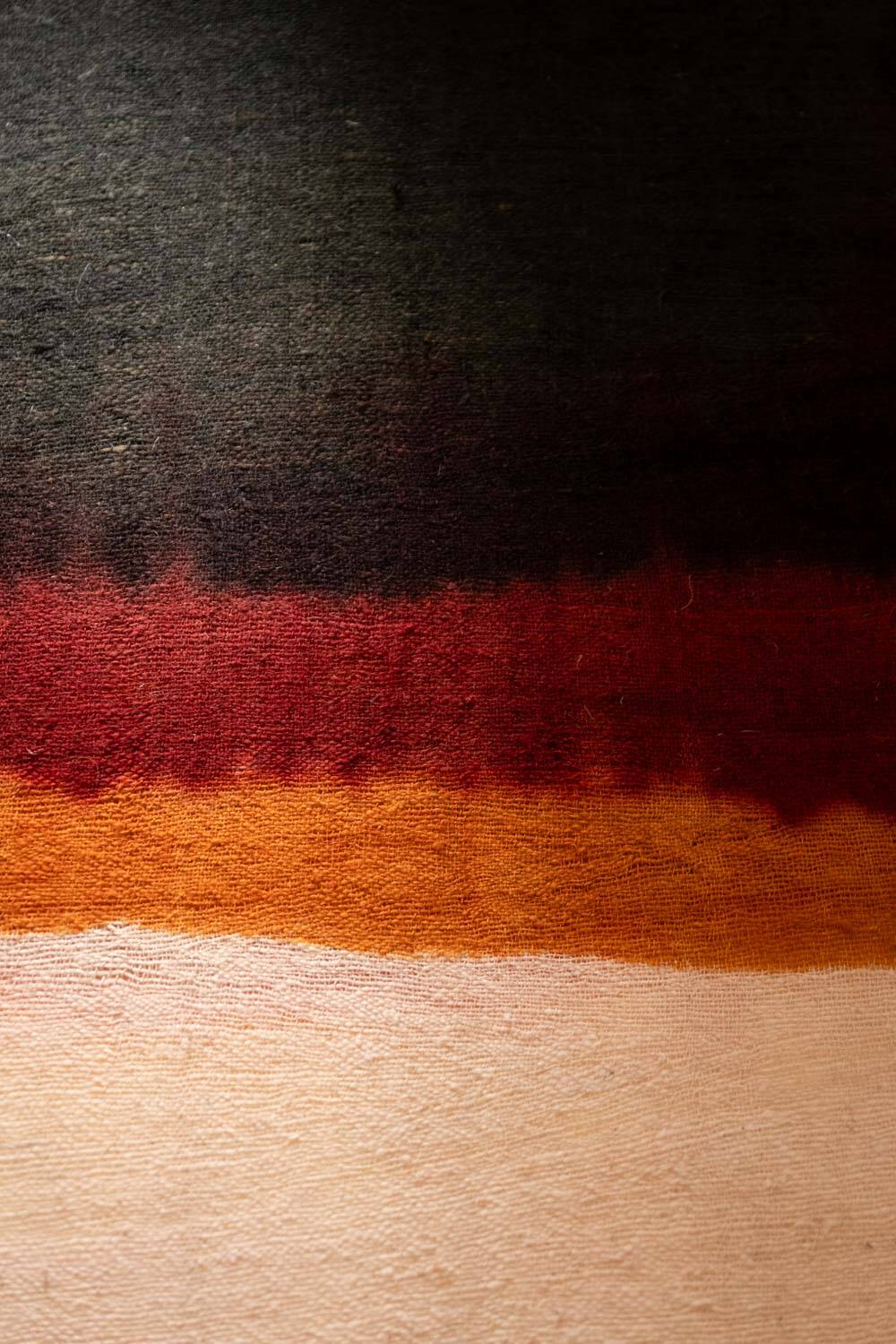 Triptych with geometric decoration in woven wool. Handcrafted work, 20th century.