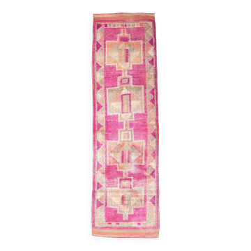 Tapis de couloir vintage rose délavé à motif géométrique, idéal pour la cuisine, 87 x 302 cm