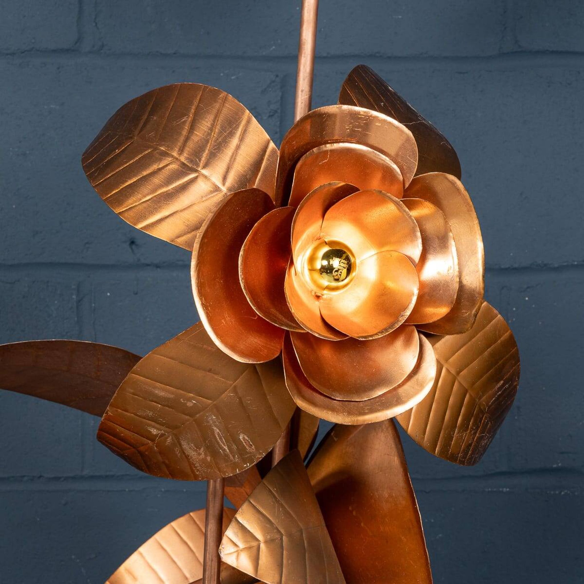 Vintage 20thc italian brass floral floor lamp c.1970