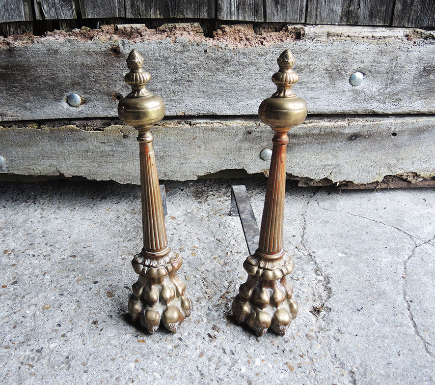 Old Cast Iron & Brass Chenets: Columns