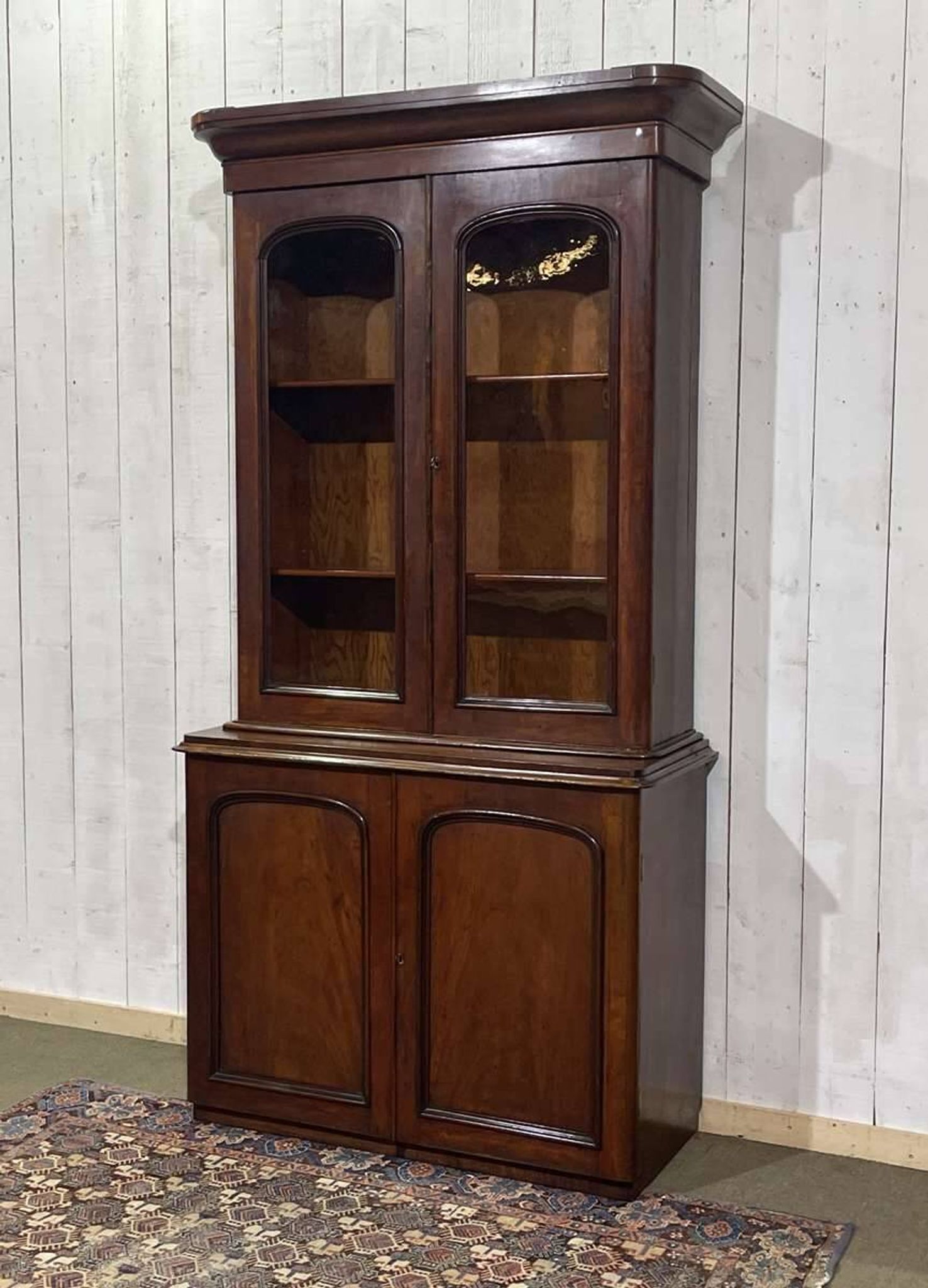 19th century English mahogany two-part bookcase