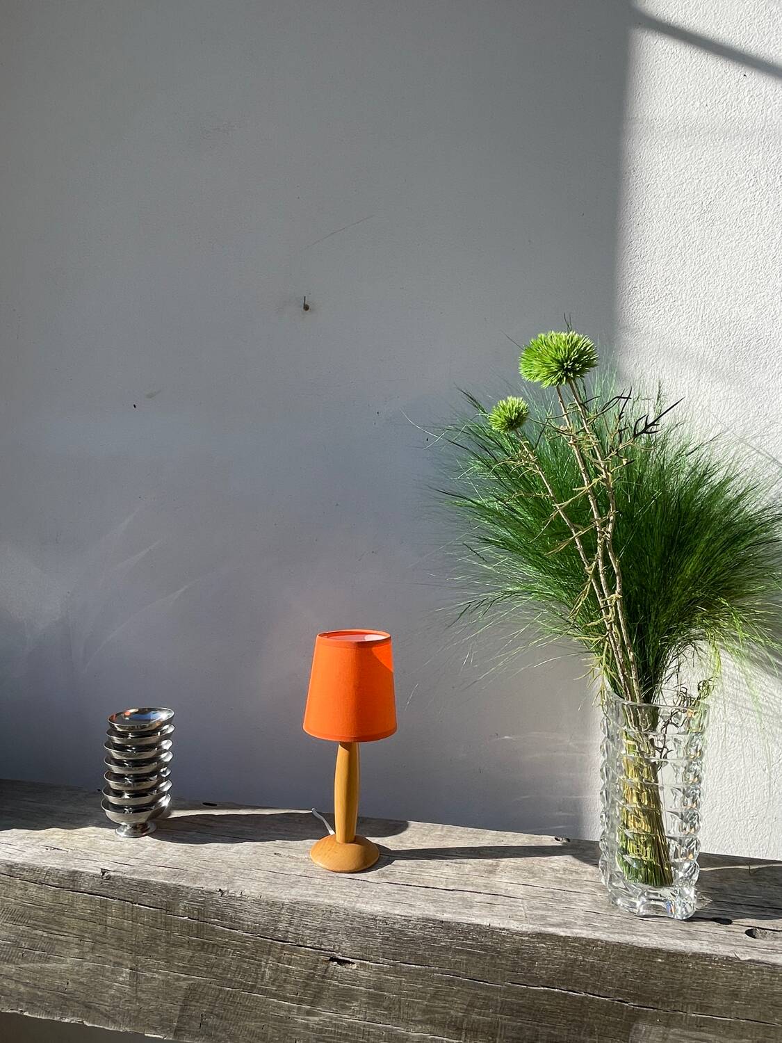 1980s orange turned wooden lamp