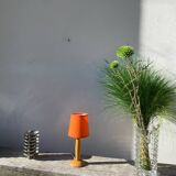 1980s orange turned wooden lamp