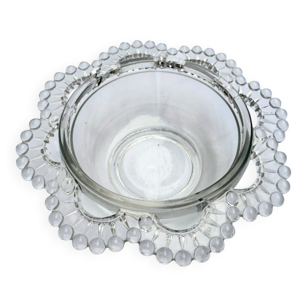 Saladier en verre à bord perlé 1900 saladier Art Déco en verre forme fleur
