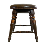 Antique Victorian Tudor low elm bar stool, England Ca 1900