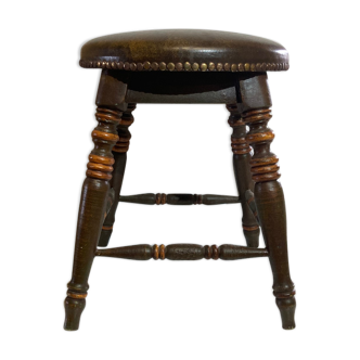 Antique Victorian Tudor low elm bar stool, England Ca 1900