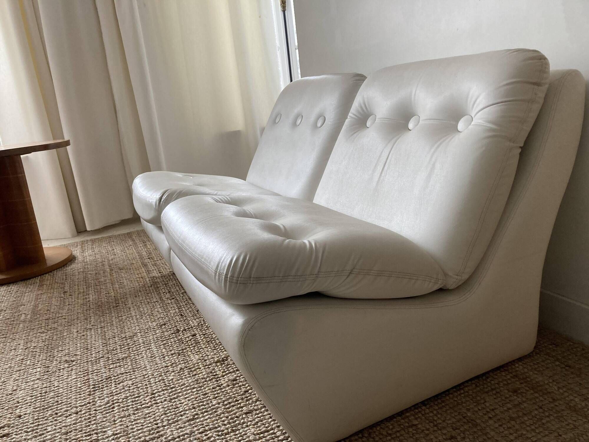 Vintage two-seater modular sofa, off-white, France 1970s
