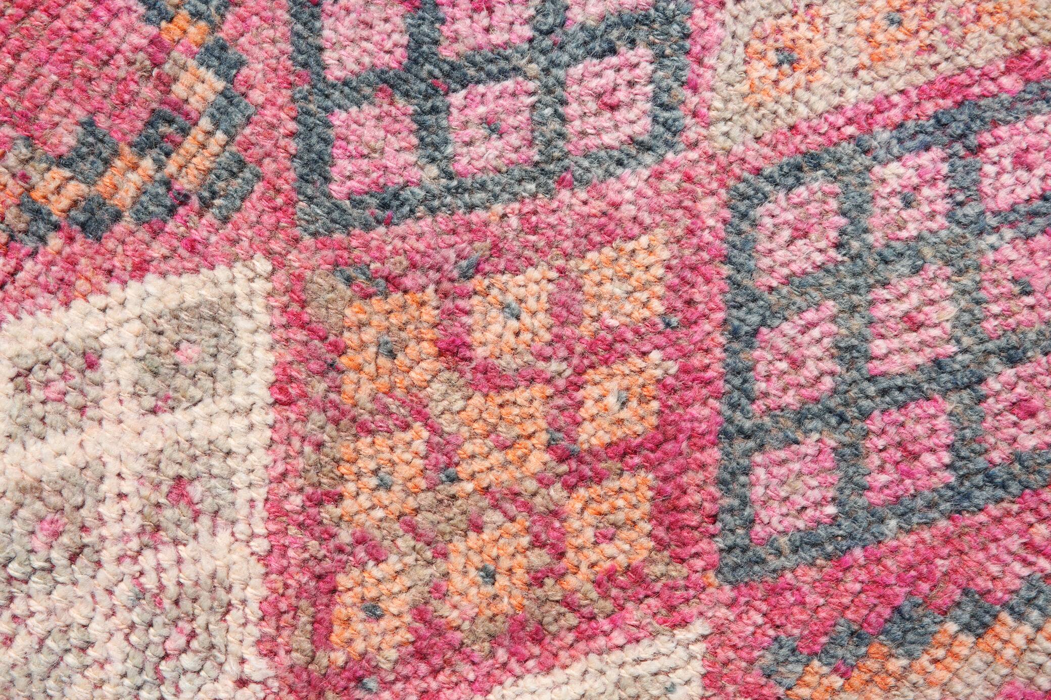 Hot Pink Turkish Runner Rug, Vintage Boho Hallway Carpet, 83x353 Cm