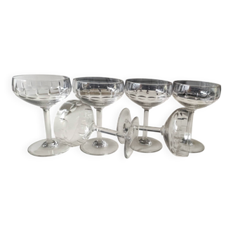 Lot of 6 x Champagne Coupes/Verreries Doyen. Art Deco. In half crystal.