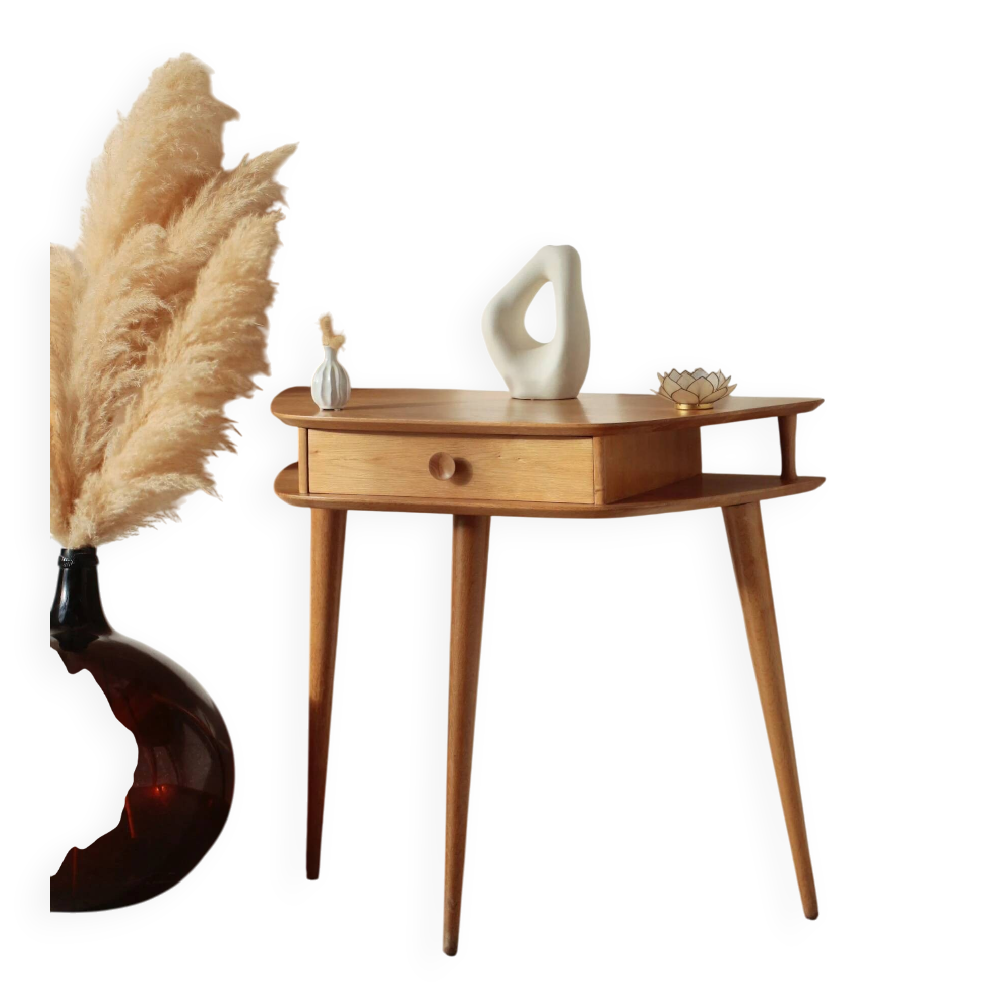 Solid oak tripod console table – vintage & restored