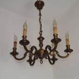 French Mid Century Brass & Copper 6 Light Traditional Style Chandelier 5571
