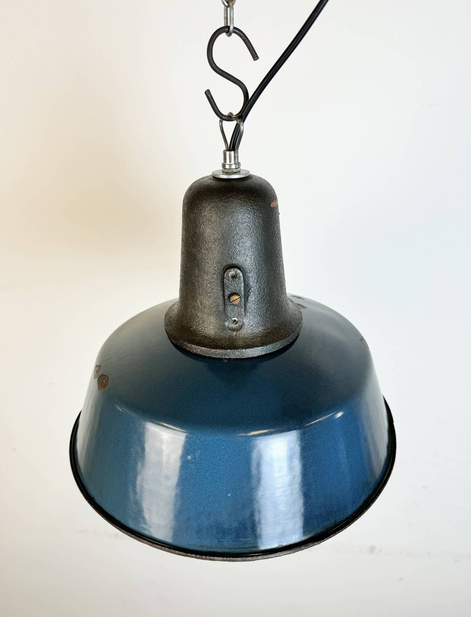 Industrial Blue Enamel Factory Lamp with Cast Iron Top, 1960s