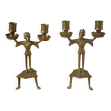 Pair of candlesticks candelabra candle holders brass African art man handcrafted ethnic decoration