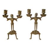 Paire de chandeliers candélabres bougeoirs laiton art africain homme décoration ethnique artisanale
