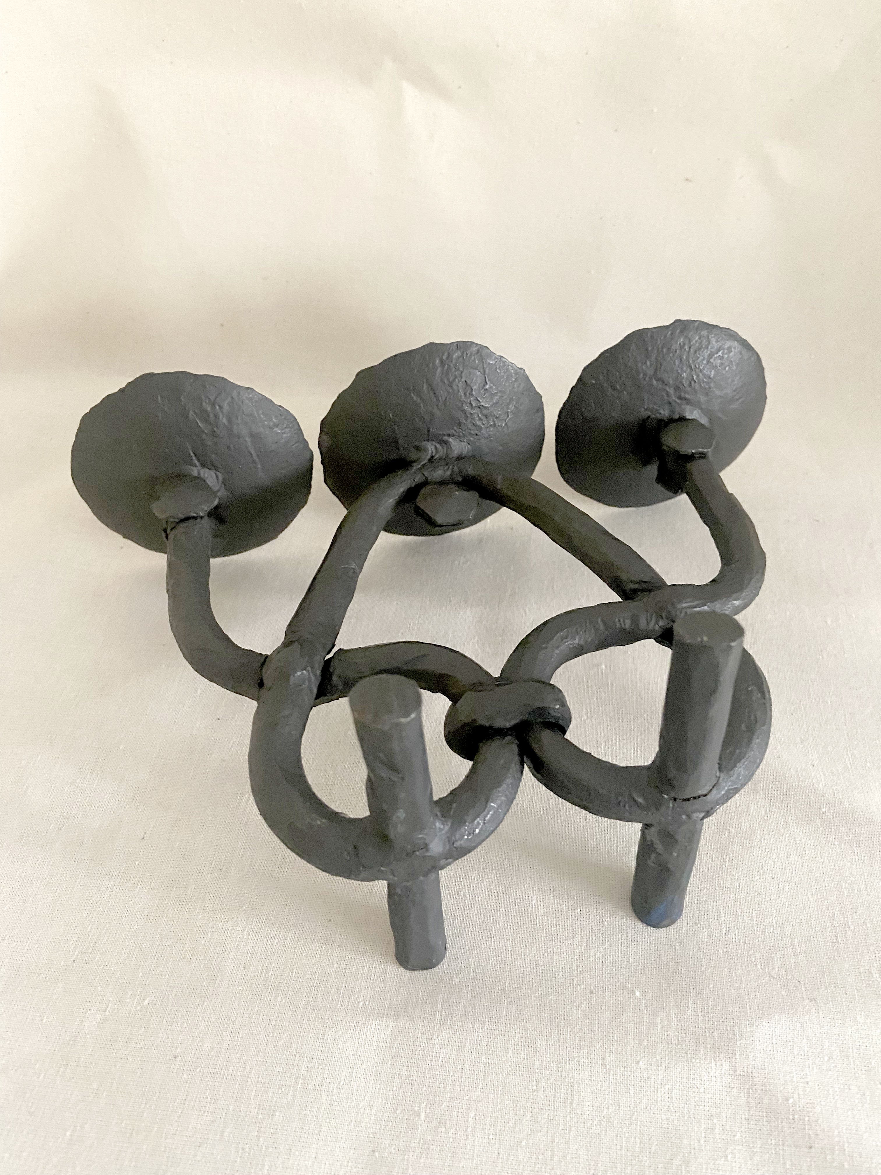 Brutalist beaten iron chandelier