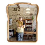 Art nouveau mirror, curved wooden frame and chiseled glass