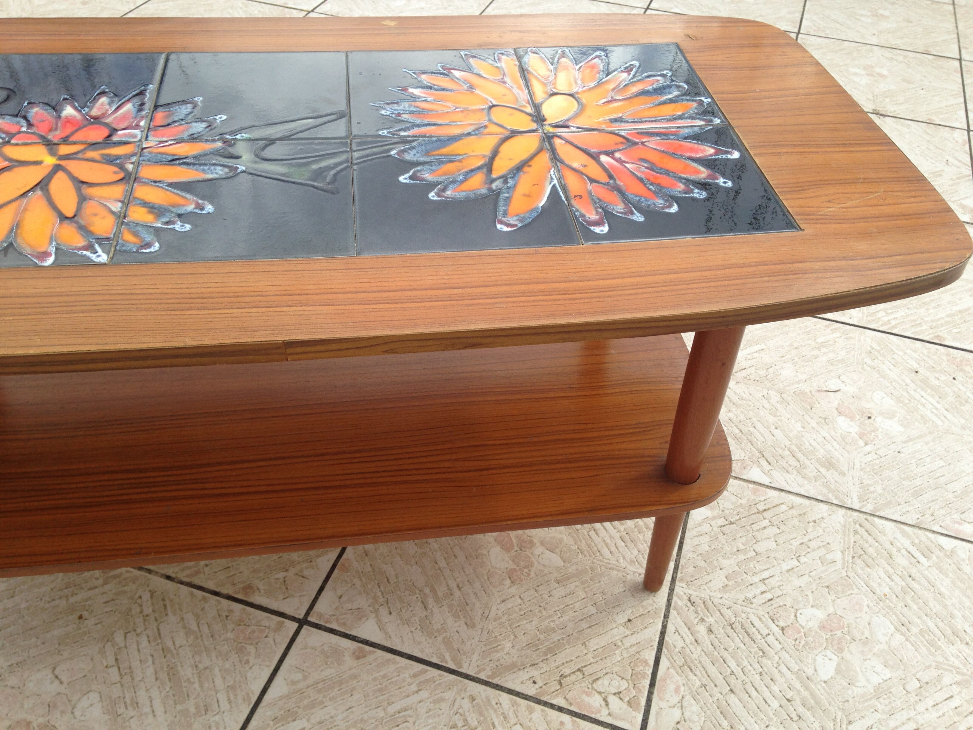 Scandinavian ceramic and teak design vintage coffee table