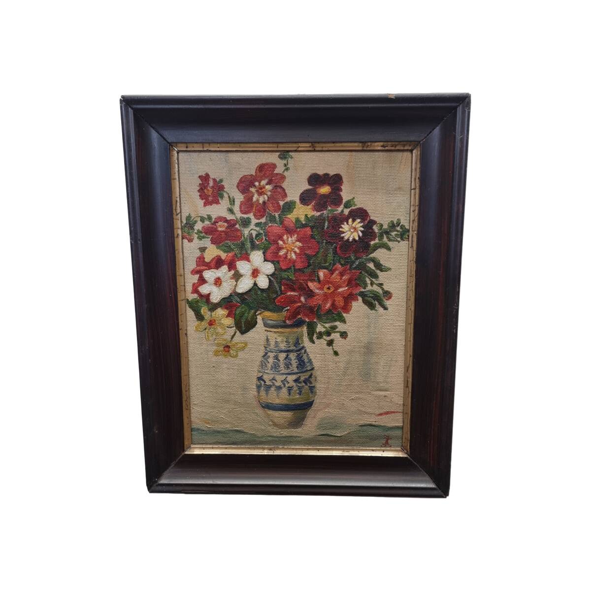 Old Flower Still Life On Canvas, early 1900s