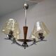 1960s Napako Mid-Century Modern Czech Four-Arm Glass Wood Chrome Chandelier