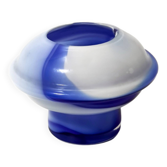Vase postmoderne en verre de Murano à boîtier blanc et bleu "Wave" par Carlo Moretti, Italie