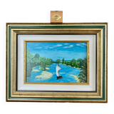 Oil painting on canvas 20th century seascape signed MLR Marie Louise REFALO