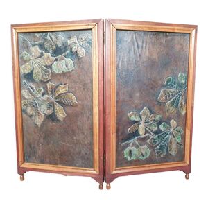 Par feu art-nouveau en bois cuir