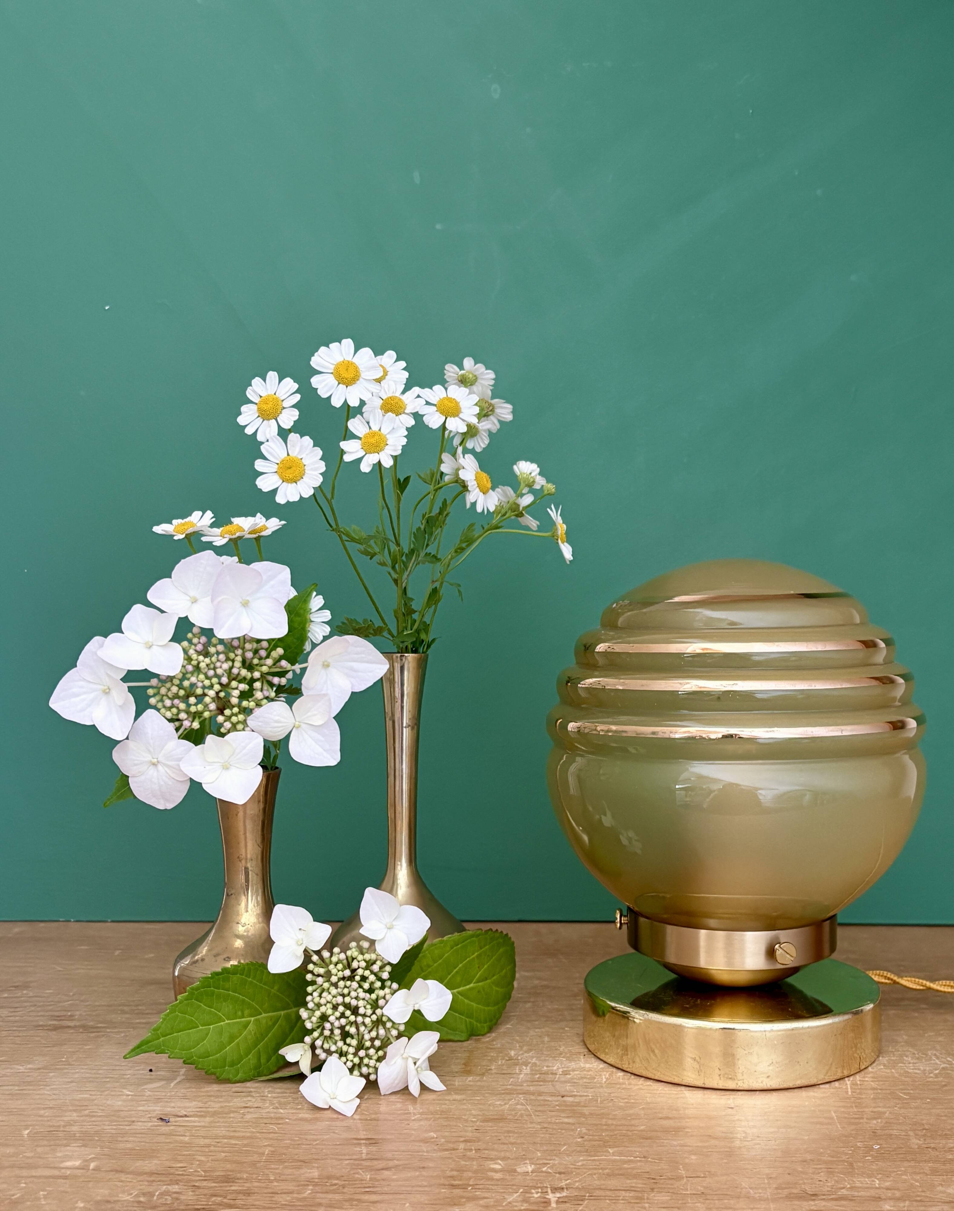 Vintage yellow and gold glass globe table lamp