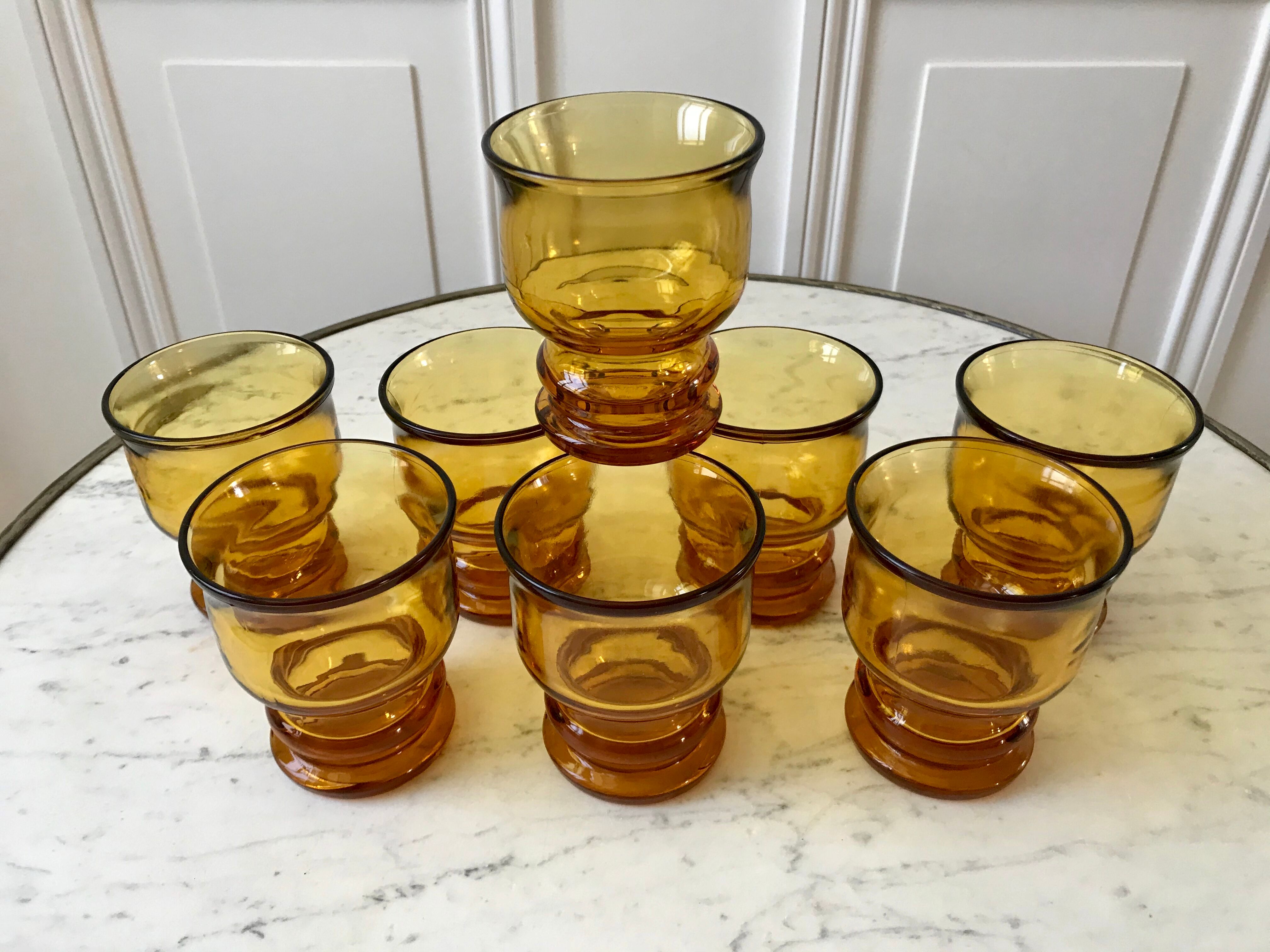 Lot de 8 verres ambrés pernod vintage années 70