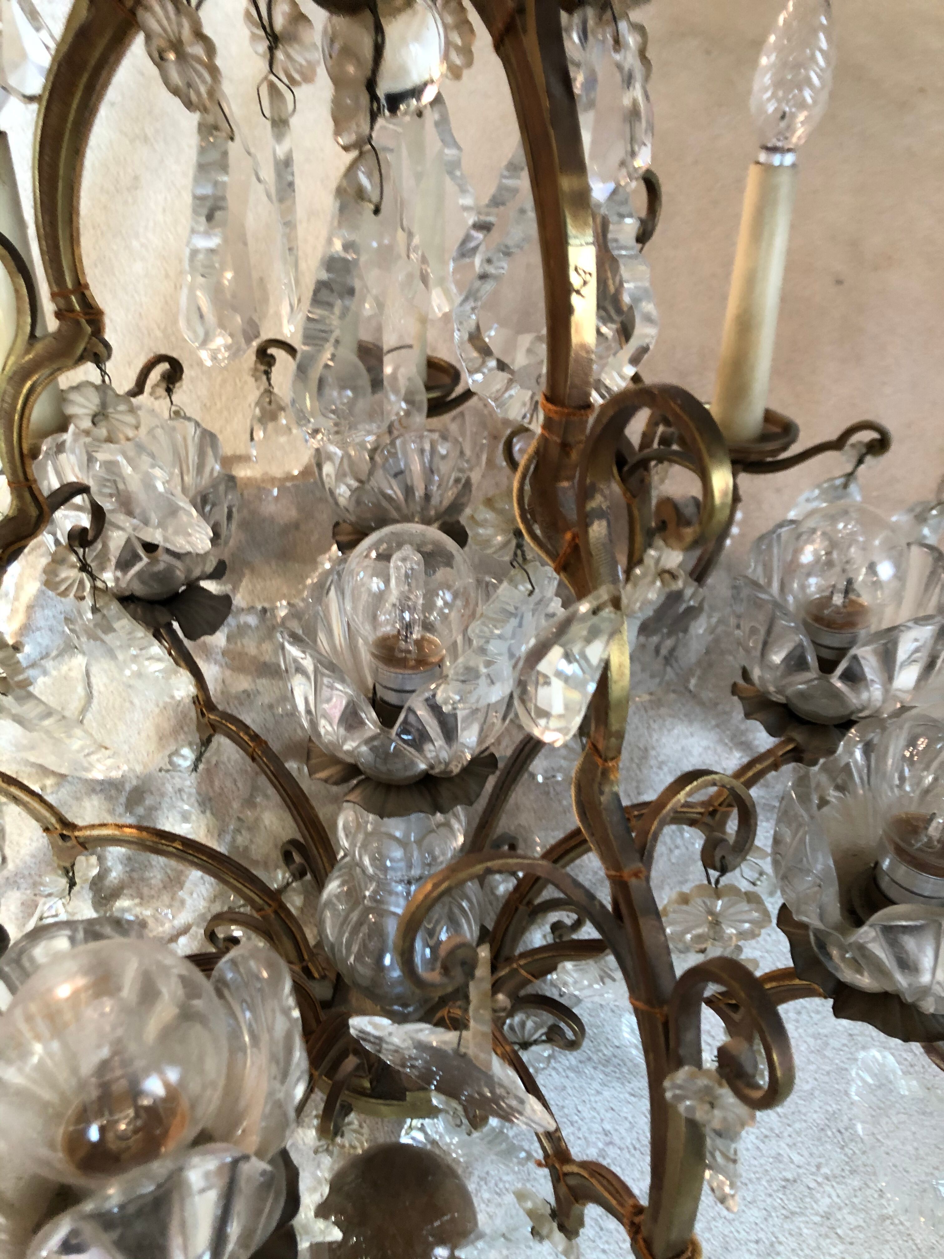 Bagués chandelier bronze and crystal 9 fires 1940