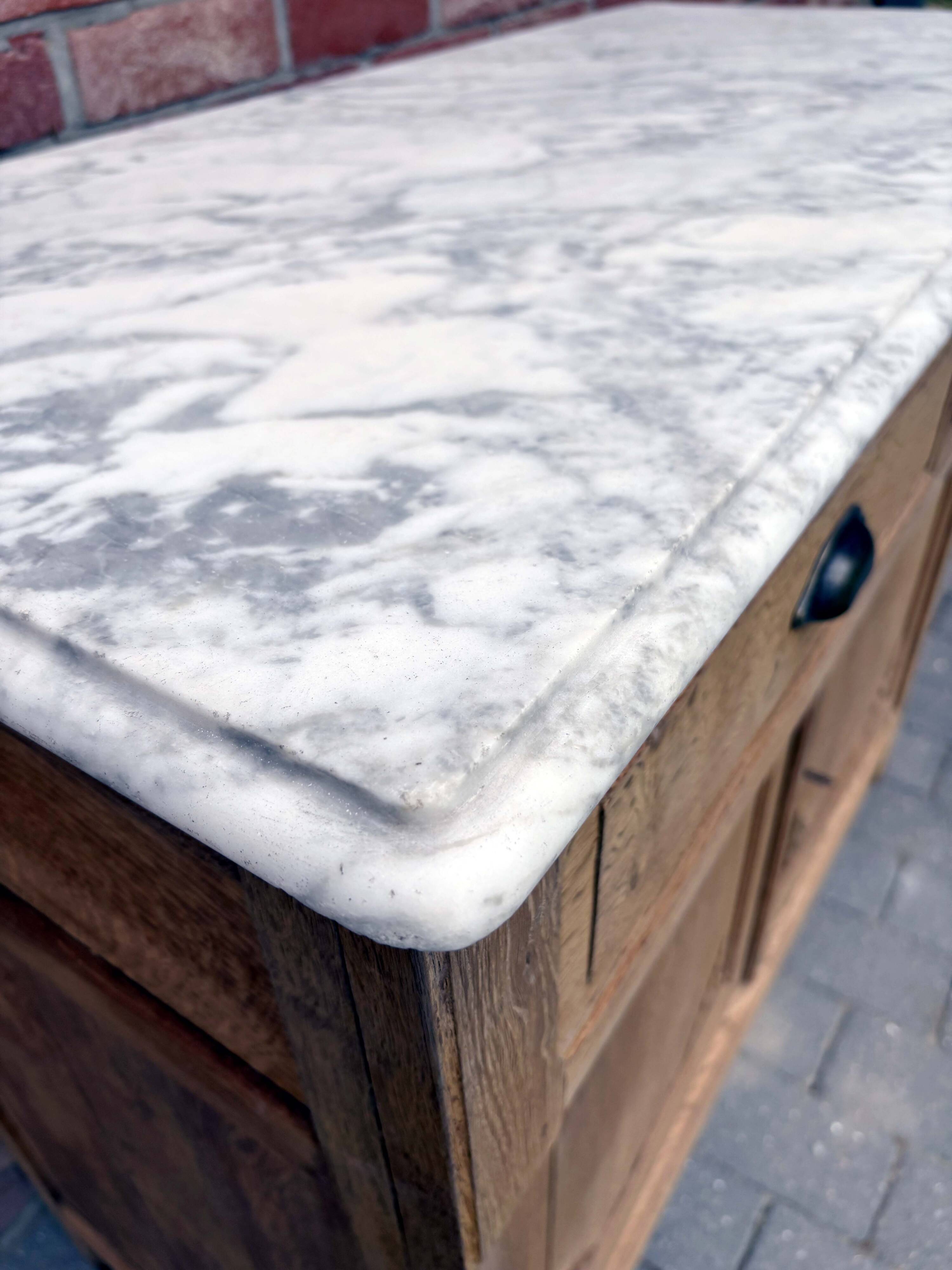 Antique Parisian buffet in oak and Carrara marble