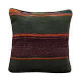 Handmade green purple wool cushion cover traditional kilim scatter pillow- 40x40cm