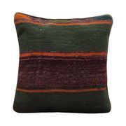 Handmade green purple wool cushion cover traditional kilim scatter pillow- 40x40cm